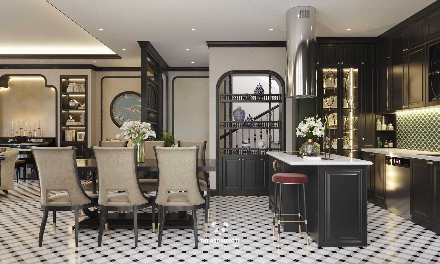 tht architects - Indochine home quận 7 - phòng khách bếp 08